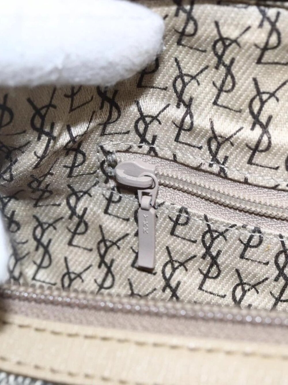 SAINT LAURENT Hand Bag PVC Canvas Gray Beige Auth fm4973 - Picture 10 of 16